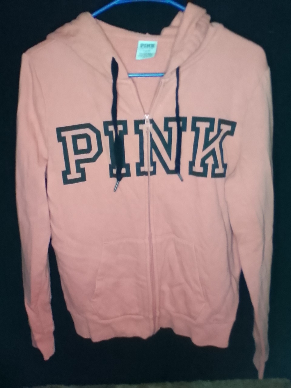 PINK Victoria's Secret Coral Zip-Up Hoodie with Black Logo Medium